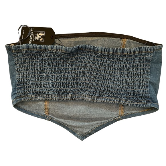 LA ARMARIO Denim V Shape Strapless Summer Casual Festival Large Top BNWT - Picture 2 of 2